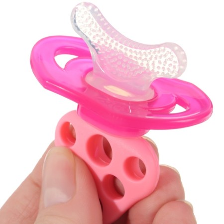 Silicone teether "for the front teeth", pink, with a cap, crumb I-4
