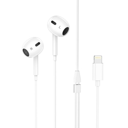 Hoco M1 Max headphones, wired, inserts, microphone on Bluetooth 5.0, Lightning, 1.2 m, white-4
