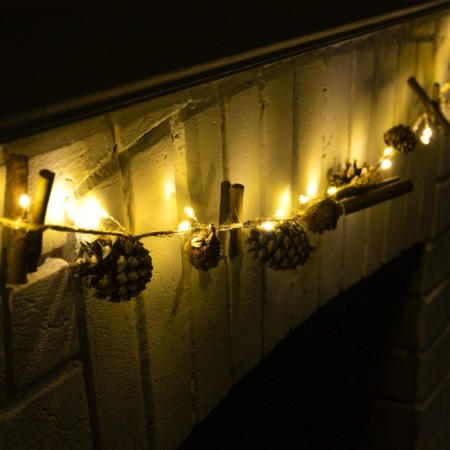 Garland “thread” 1.5 m dews with nozzles “snowy cones”, IP20, silver thread, 30 LED, glow warm white, CR2032x2