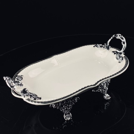 Dish with handles Lenardi Atlantis, on legs, porcelain, length 35.5 cm