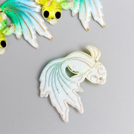 Decor for creativity plastic "Yellow fish with a green-blue tail" with gold 2.5x3 cm-1