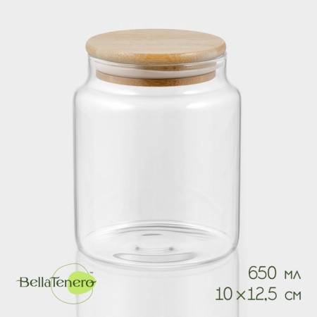 Glass Bank for bulk products with bamboo lid Bellatenero Eco, 650 ml, 10 × 12.5 cm