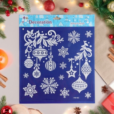 Stickers on the windows "New Year" snowflakes, toys, 38x30 cm-1