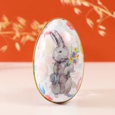 Casket Metal Easter bunny with a bouquet and hat 