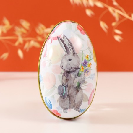 Casket Metal Easter bunny with a bouquet and hat "7x6.5x11 cm