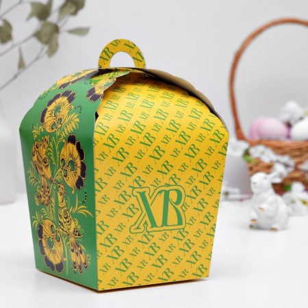 Easter box "HB", green Khokhloma, 17 x 17 x 26 cm