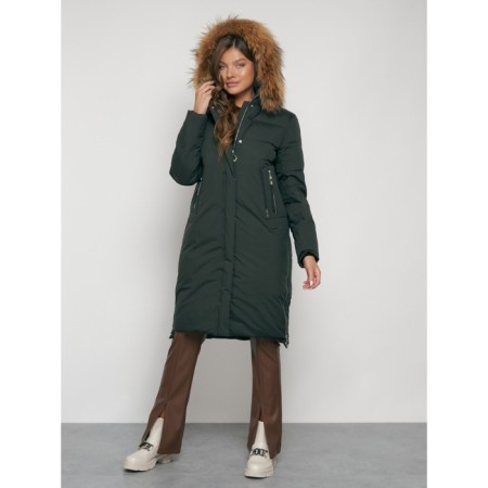 Coat insulated winter female, size 46, dark green color-4