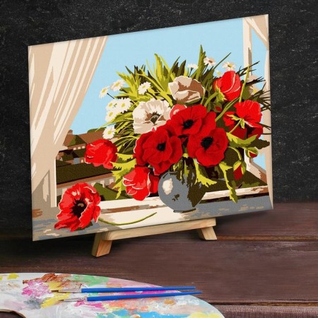 Picture on numbers with additional elements "Bouquet of poppies", 30x40 cm-1