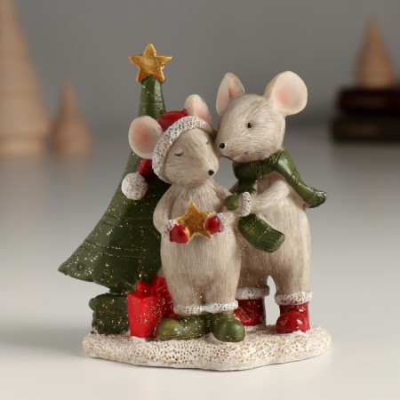 Souvenir Polystone "A couple of mice at the New Year tree" 8.5x5x10 cm