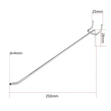 A single hook for a metal perforated panel, d = 4 mm, l = 25 cm, step 25 mm