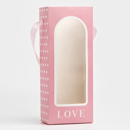 Package Pack for Flowers with a plastic window, love, pink, 30 x 12 x 8 cm-1