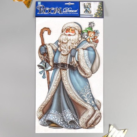 Room Decor volumetric sticker "Santa Claus in a blue fur coat" 24x41 cm-2