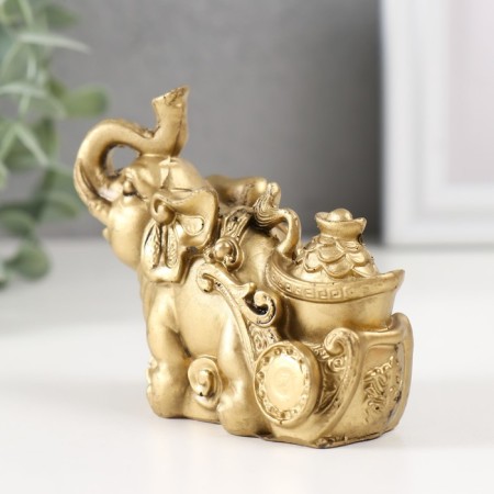 NECK Polystone for bronze "Elephant with a cart of gold" 7x4x8.5 cm-1