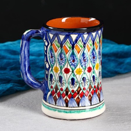 Rishtan ceramics mug "Flowers", 500 ml, blue mix-1