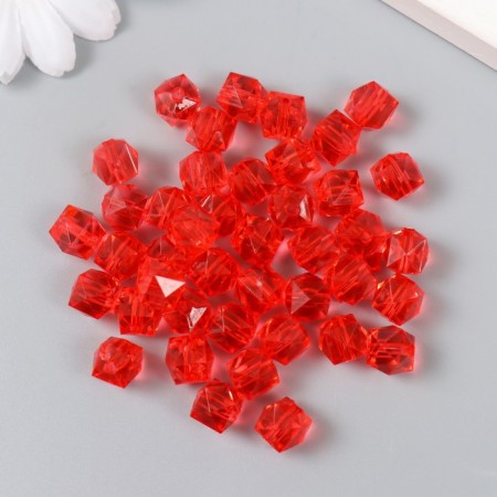 Plastic beads "Crystal polyhedron. Red" Transparent set of 20 g 1x1x1 cm-1