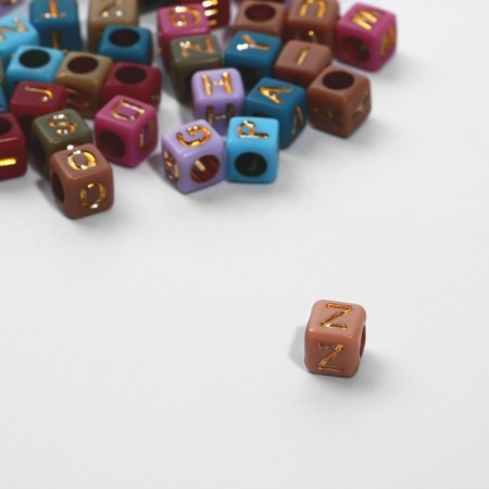 Acrylic bead "English letters" mix, golden, cube 6 × 6 mm, set 10 g, color mix-1