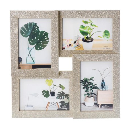 Photo frame plastic in 4 photos 10x15 cm "sparkles" gold 30x30 cm-3
