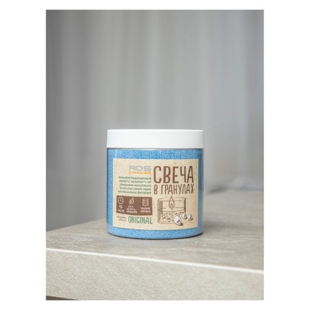 Candle in granules "Roscandles" blue in PET bank, 300 g + wicks