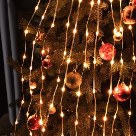 Smart garland "Horse tail" 10 threads of 1.5 m dew, IP20, silver thread, 150 LED, remote control, application, glow RGB, USB-1