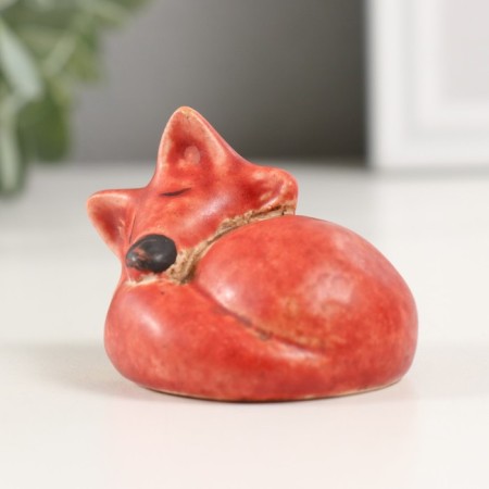 Souvenir Ceramics "Sleeping red fox" 4.4x4.7x6.6 cm-1