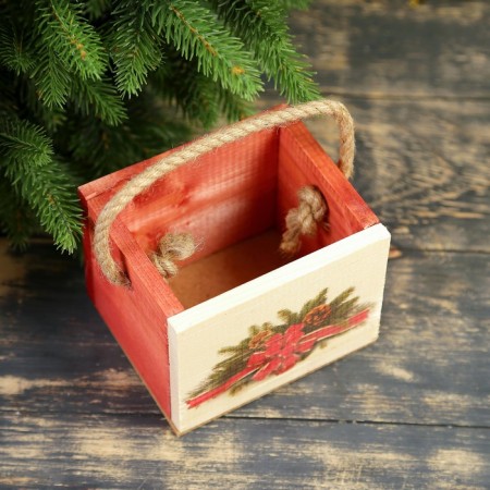 Kashpo wooden "Christmas tree garland", handle- cord, 12.5x10.5x9.5cm-1