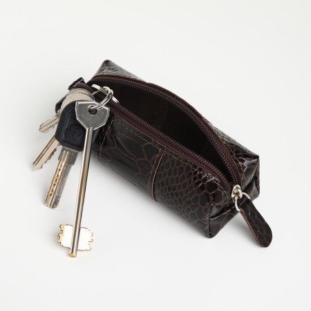 Pocket Key with lightning, textura, length 12.5 cm, ring, brown color-4