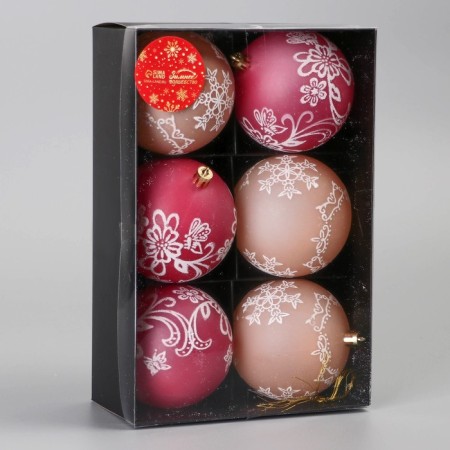 Set of balls plastic D-7.5 cm, 6 pcs "openwork" red white-1
