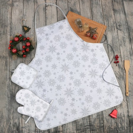 Kit. set 3pr. Snowflake Snowflake silver perch. 17*17 cm, mittens.26*16 cm, Fart. 70*80 cm 100% p/e 94461