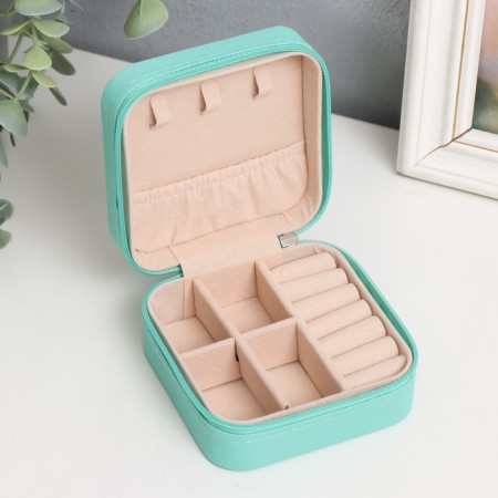 Casket to the leatherette for jewelry "Elegy. Square" turquoise 5x10x10 cm-1