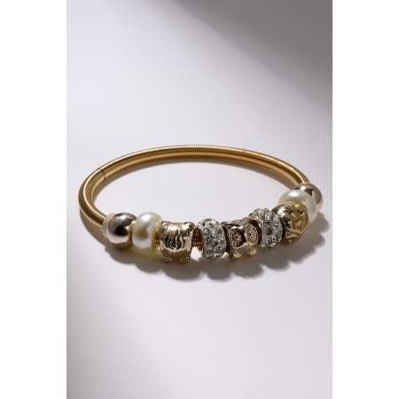 Bracelet Pearl "Margery" owl, white color in gold, d = 6.5 cm-1