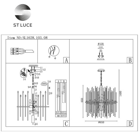 Suspended chandelier ST LUCE. SL1628.103.08. TERAMO. 8x40 watts, E14, 65x65x65 cm, chromium color-5
