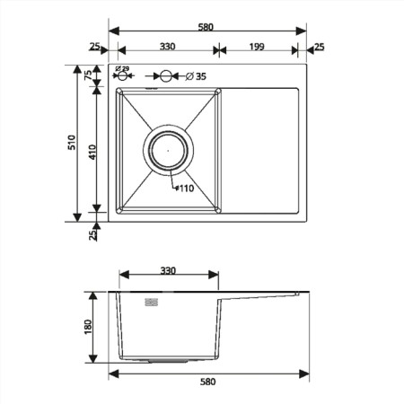 Kitchen sink "RMS" MRK-5851L, mortise, left, thickness 3.0 and 1 mm, dispenser, gray-3