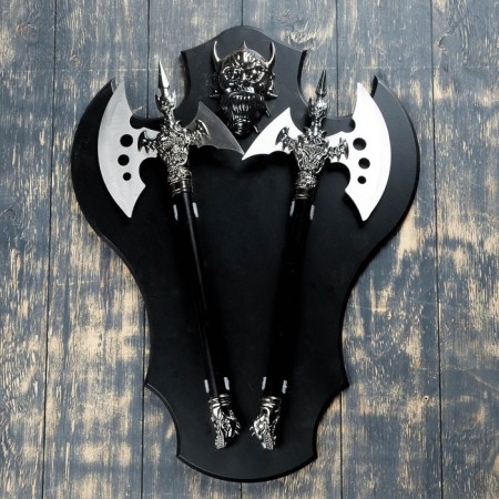 Souvenir weapons "Axes" on a tablet with a demon, 45x57 cm