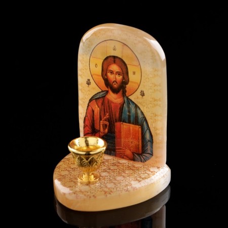 Icon "Jesus Lord Almighty", with a candlestick, selenite