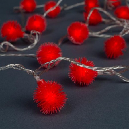 Garland "thread" 5 m with nozzles "Hedgehogs Red", IP20, transparent thread, 30 LED, glow red, 8 modes, 220 V