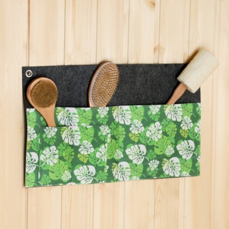 Horizontal suspension organizer on gross 3 compartments, print green leaves, 30x50 cm,-3
