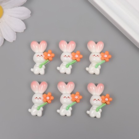Decor for creativity plastic "Bunny holds a flower" set 6 pcs 2.5x1.5x1 cm-2