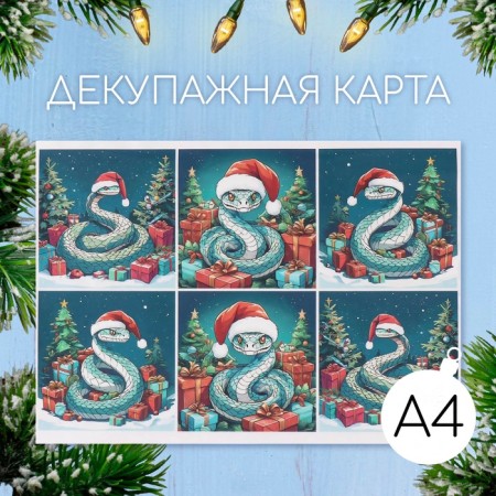 Декупажная карта "Змеи. Сивол года 2025", плотность 45 г/м2, формат А4