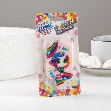 Candle for the Cake "Rainbow Pony", Pink, 6.5 cm-2