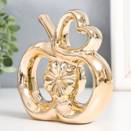 Souvenir Ceramics "Apple with Flower and Heart" gold 13x6x15 cm-1