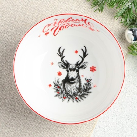 Ceramic salad bowl “Happy New Year”, 14.8x14.8x6.5 cm, white color-1