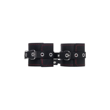 Single -layer handcuffs with a contrasting line Pecado BDSM, genuine leather, black-2