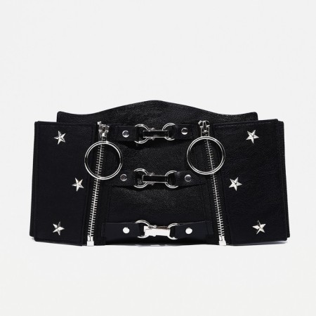 Women's belt, width 12 cm, on lightning, black color-5