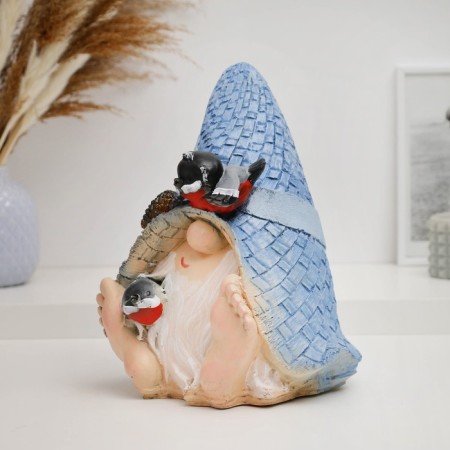 The piggy bank "Goblin in a blue cap with birds" 26x21x20cm-1