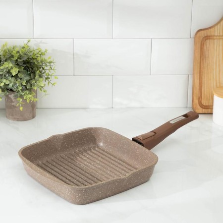 Granite Grill pan, 24 × 24 cm, removable handle, glass cover, anti-stick coating, brown color-1