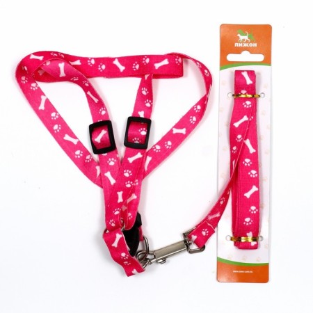 Kapron "Bones and Paws" kit, leash 120 x 1.5 cm, og 30-44 cm, pink-6
