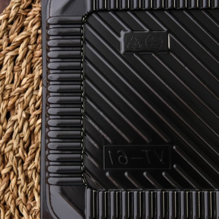 Container with a lid is a plastic disposable for sushi correction, 24.4 × 19.3 × 5.3 cm, internal dimensions 22 × 15.2 × 4.3 cm, 1.74 l, color black-3