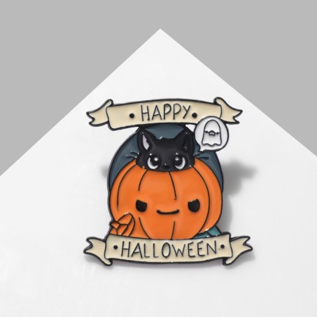 Icon "kitten" in a pumpkin, colored on ferrous metal-1