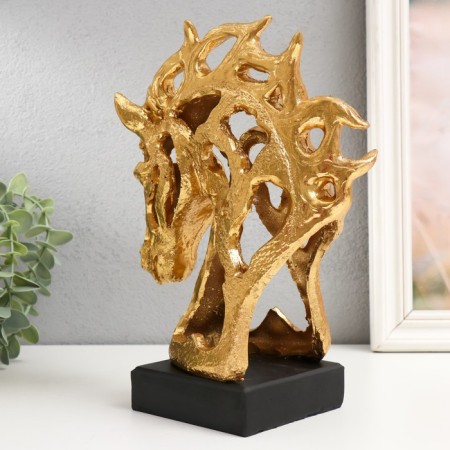 Souvenir Polystone Bust "Head of a horse - openwork" gold 9.7x19x26 cm-5