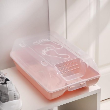 Box for storing shoes with a lid "Traces", 37 × 22 × 14 cm, pink color-3